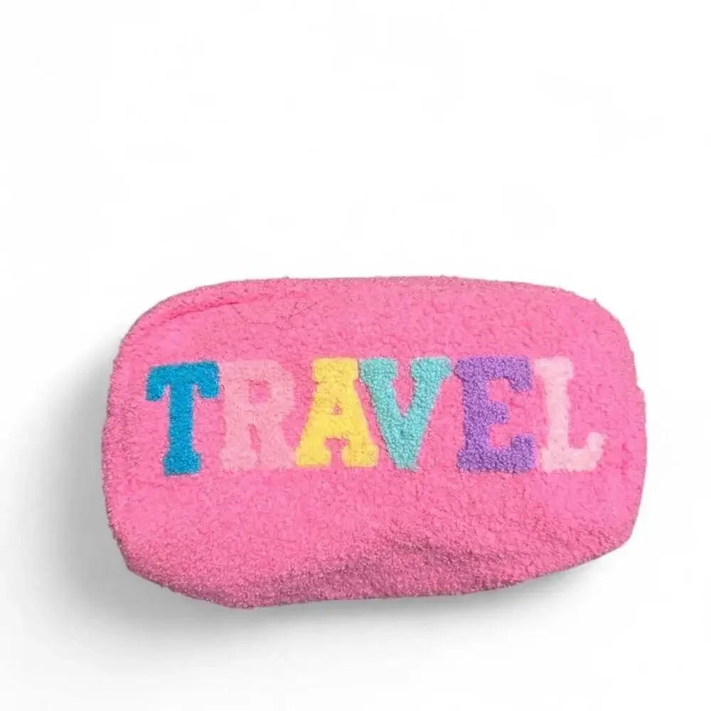 Stoney Clover Lane Travel Pouch Pink Fuzzy Makeup Bag